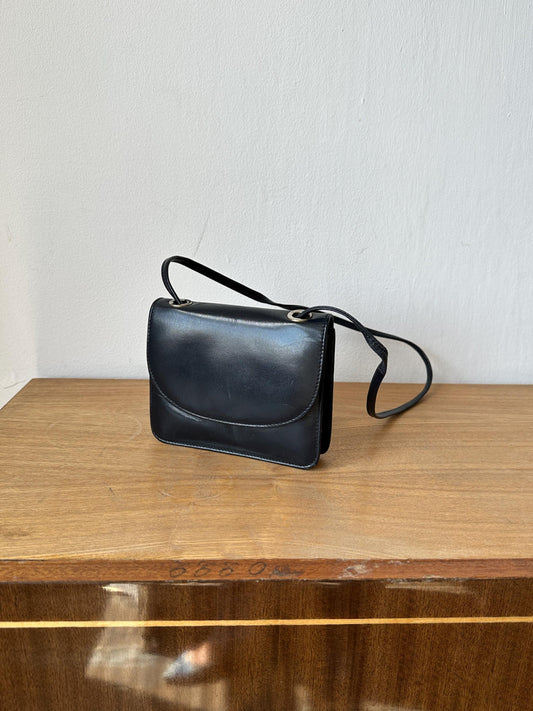 Vintage Black Leather Mini Crossbody Bag | Structured Flap Bag