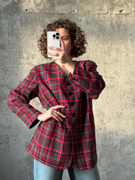 Vintage 90s women check blazer in red