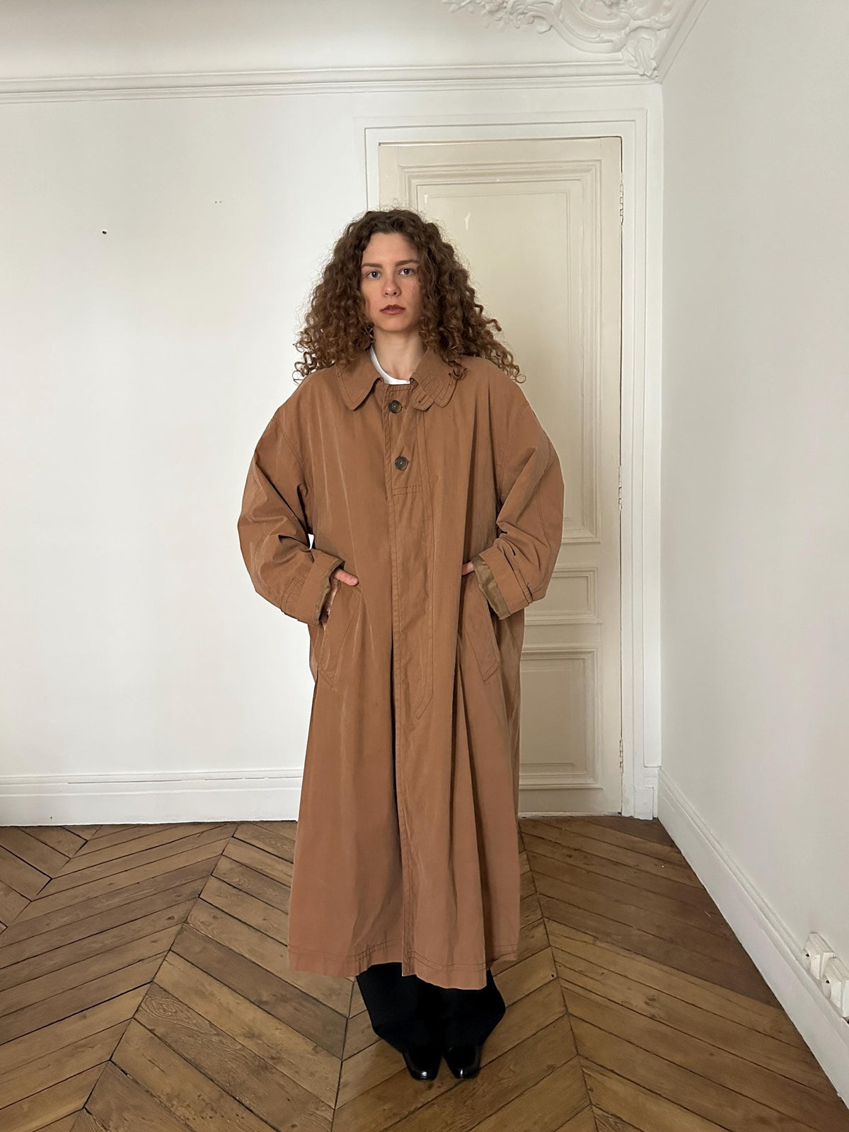 Vintage 90s Bugatti Oversized Maxi Trench Coat in Brown