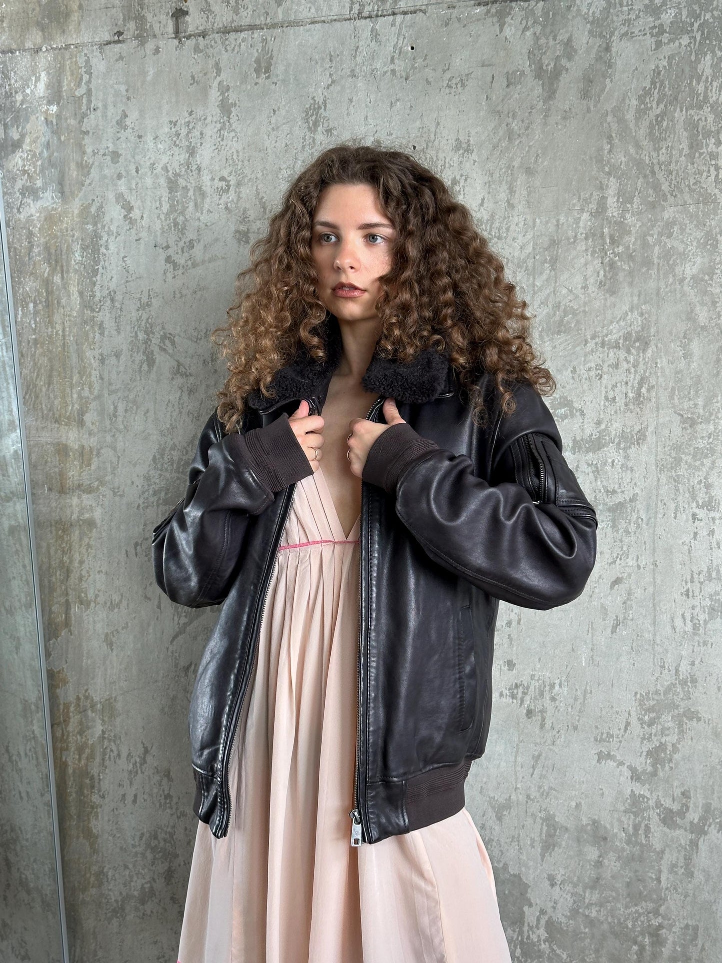 Vintage Hand Crafted Leather Aviator Bomber Jacket in Brown