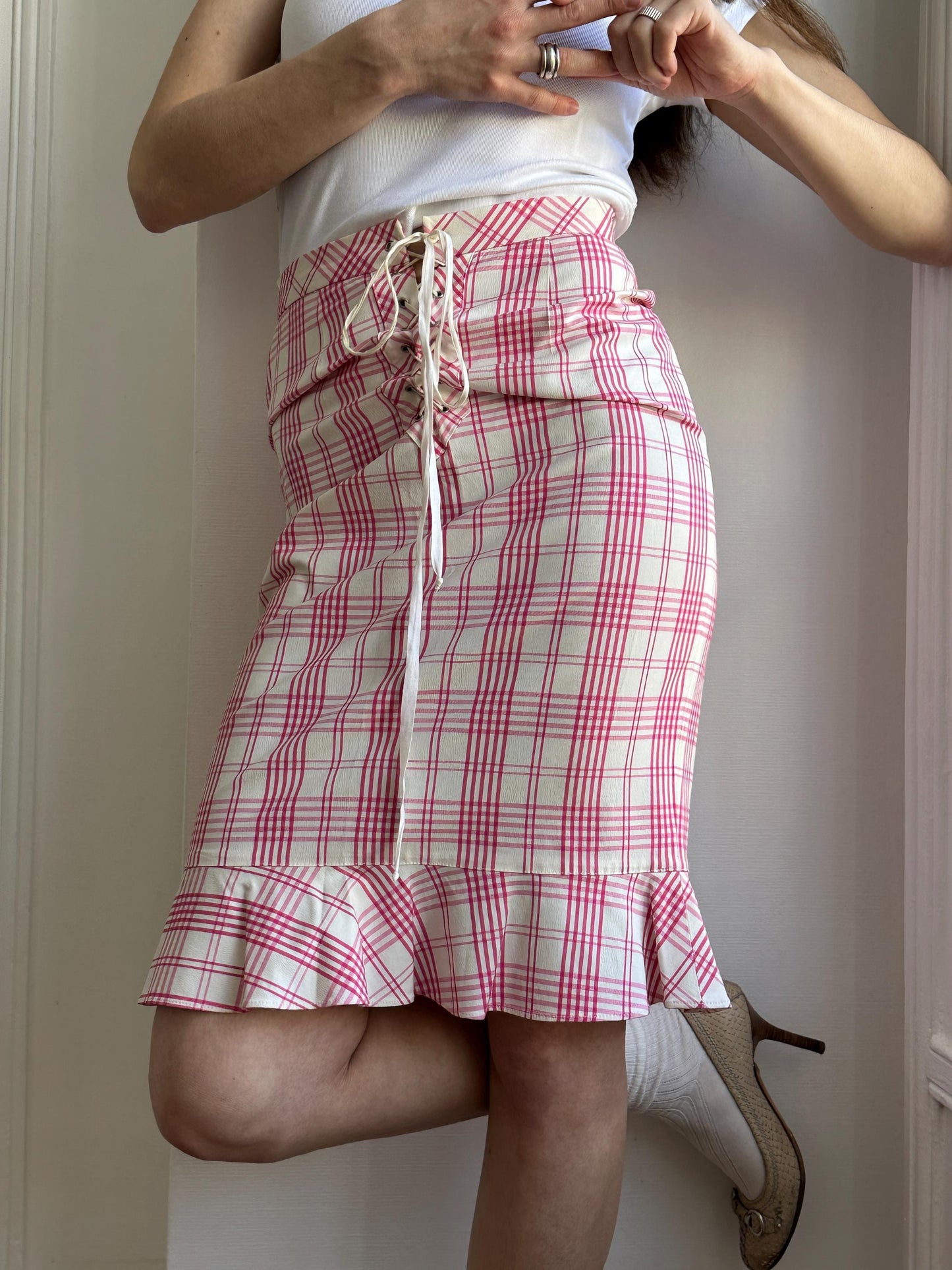 Vintage Moschino Cheap & Chic Pink Plaid Skirt