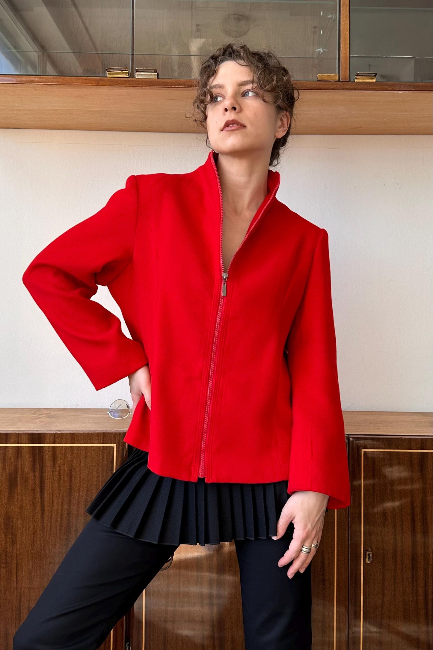 Vintage D&G cashmere cardigan in red, zip up sweater