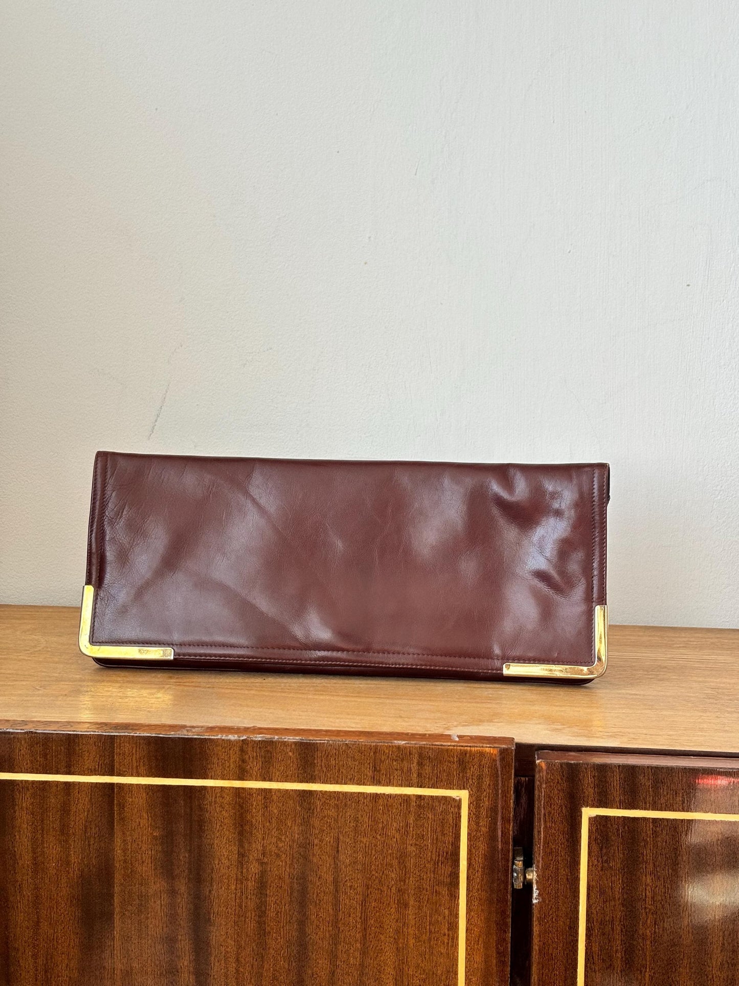 Vintage 80s Burgundy Soft Leather Clutch Bag