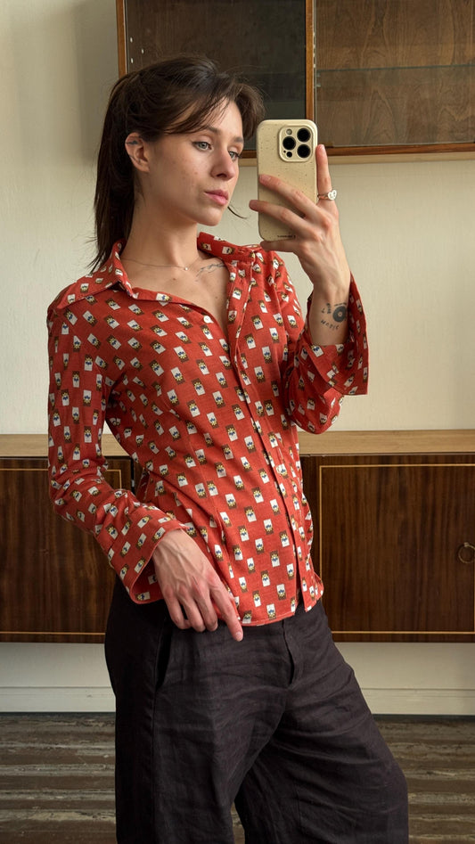 Vintage 90s patterned long sleeve blouse in red