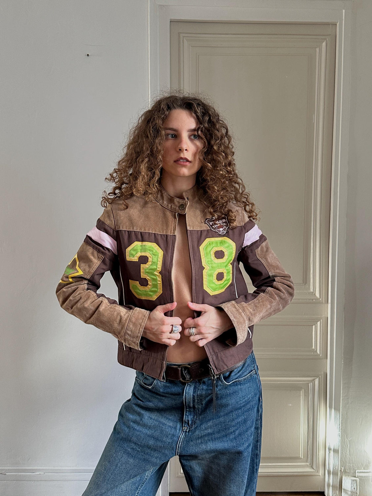 Vintage Y2K Phard Racer Jacket 38 in Brown Suede Leather