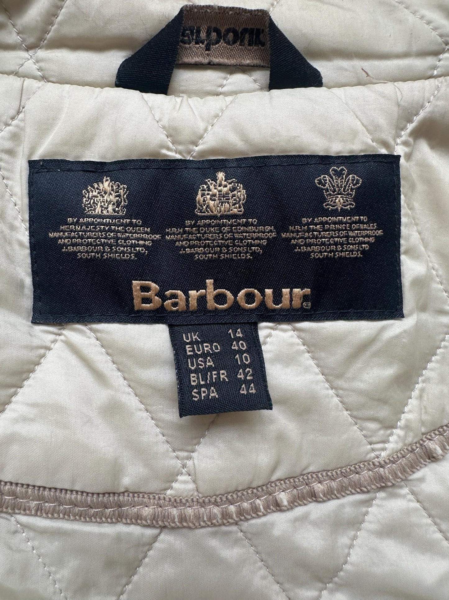 Vintage Barbour workwear quilted jacket in beige