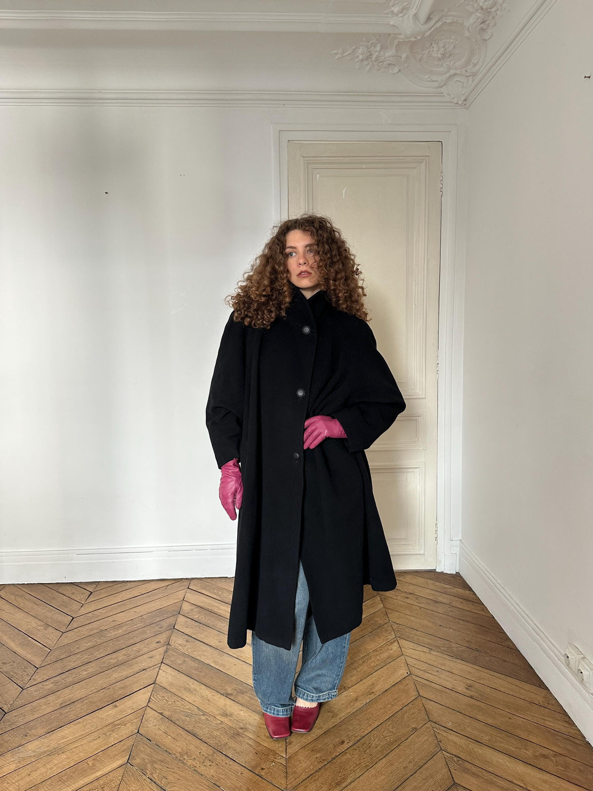Vintage 90s Wool & Cashmere Coat in Black