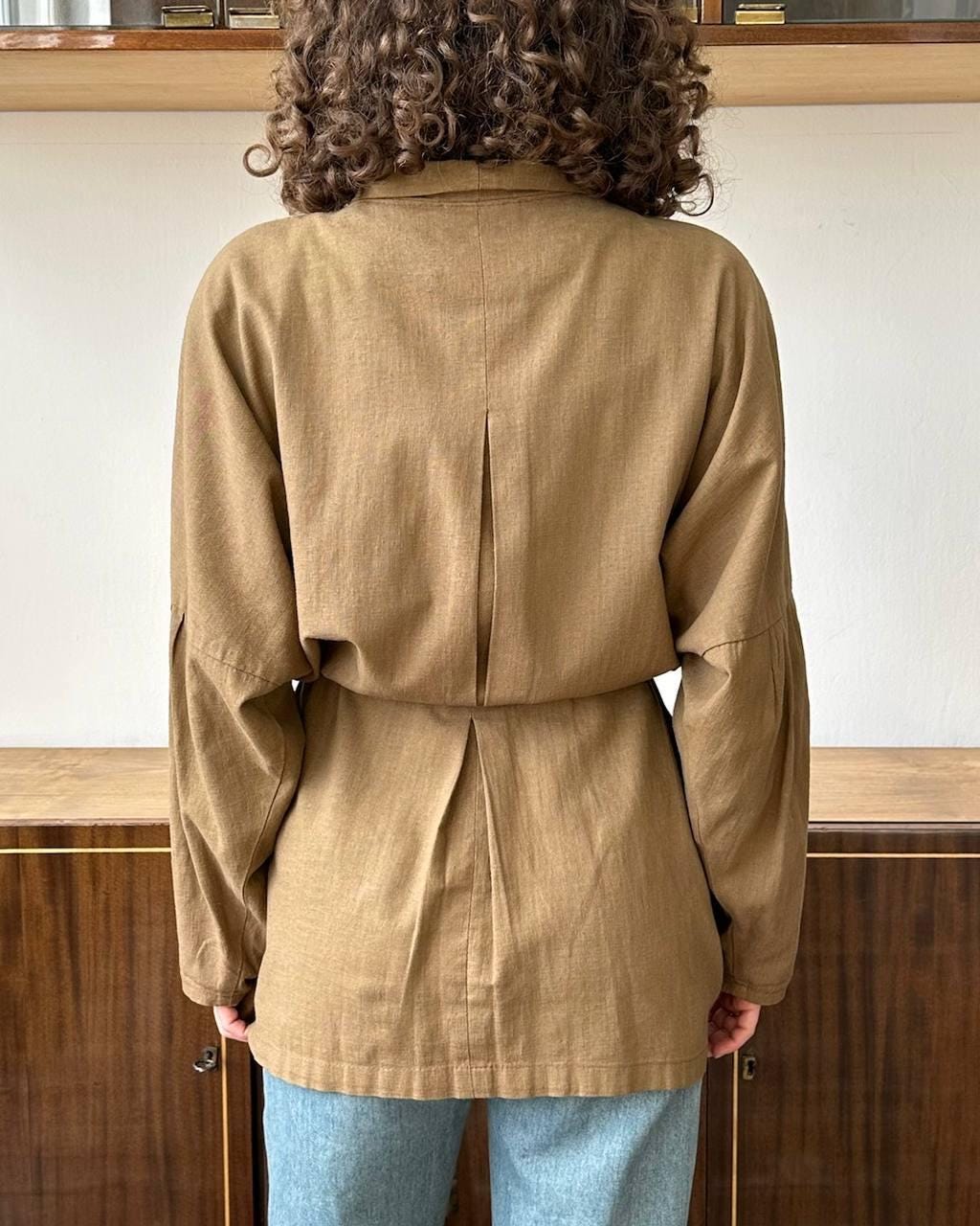 Vintage 90s oversized loose linen jacket in brown