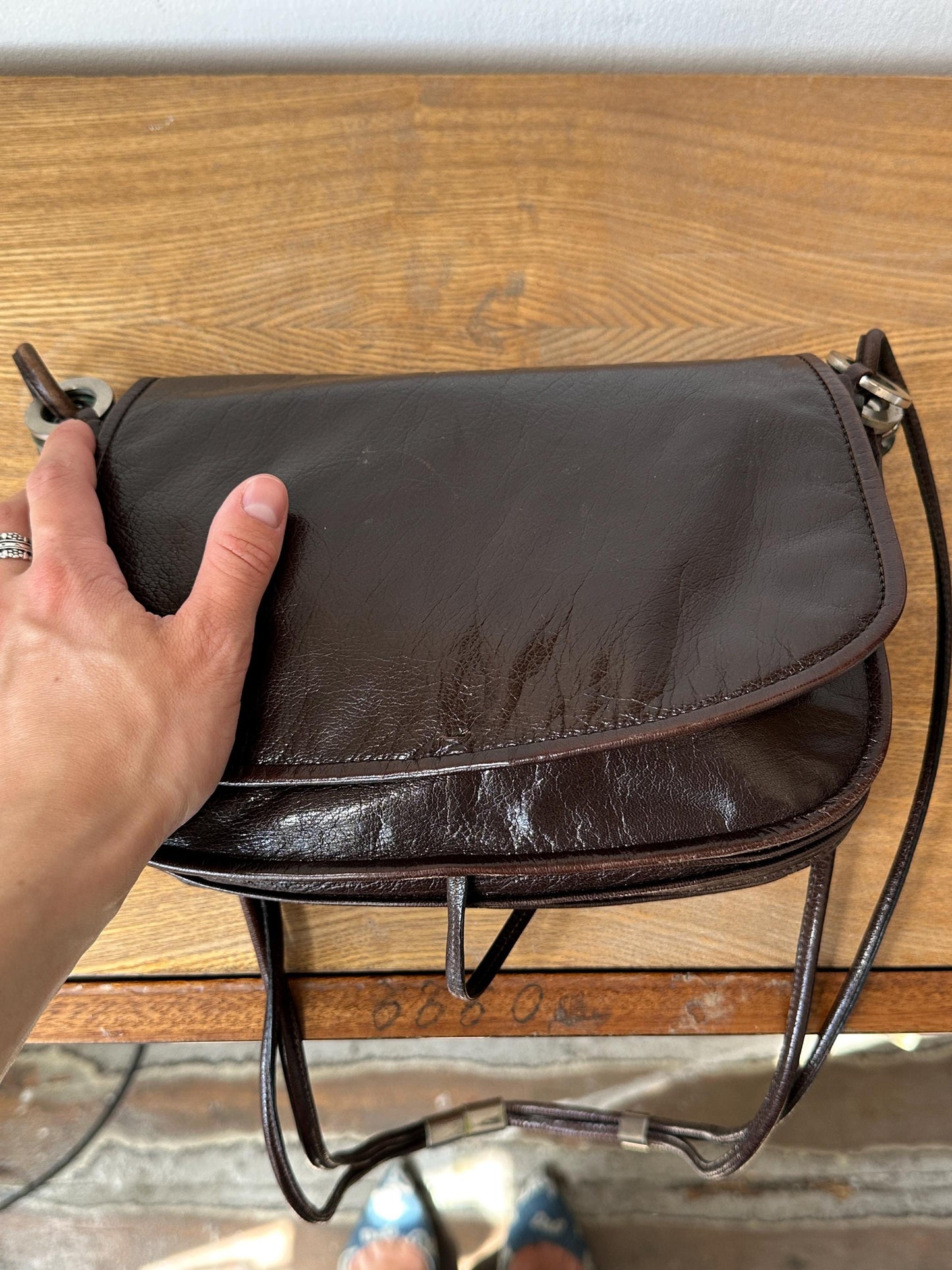 Vintage Dark Brown Leather Crossbody Saddle Bag