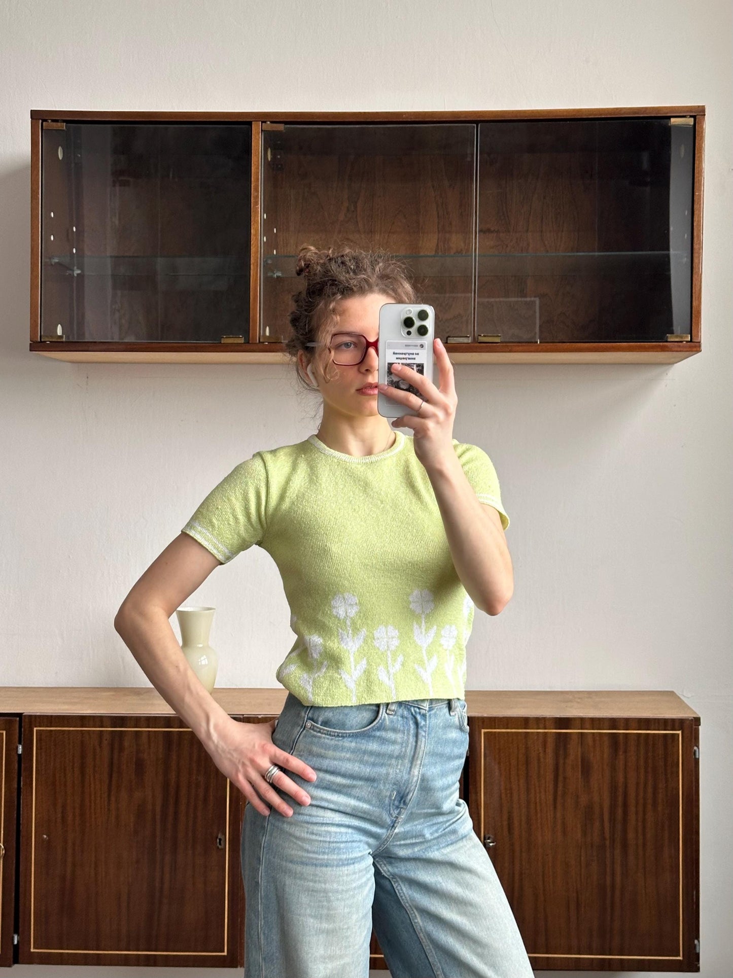 Vintage 80s summer top in green (lime), knitted t-shirt