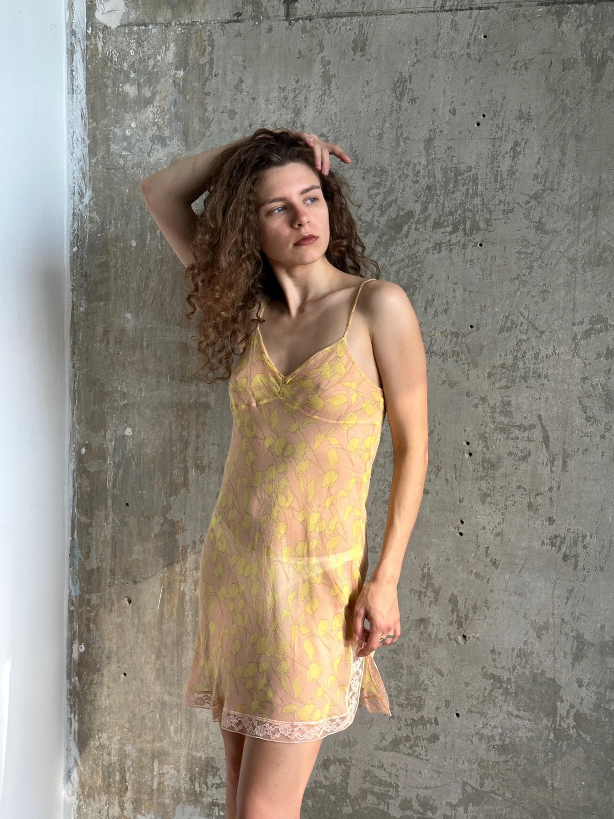 Vintage Calvin Klein Pure Silk Floral Slip Dress in Pink and Yellow