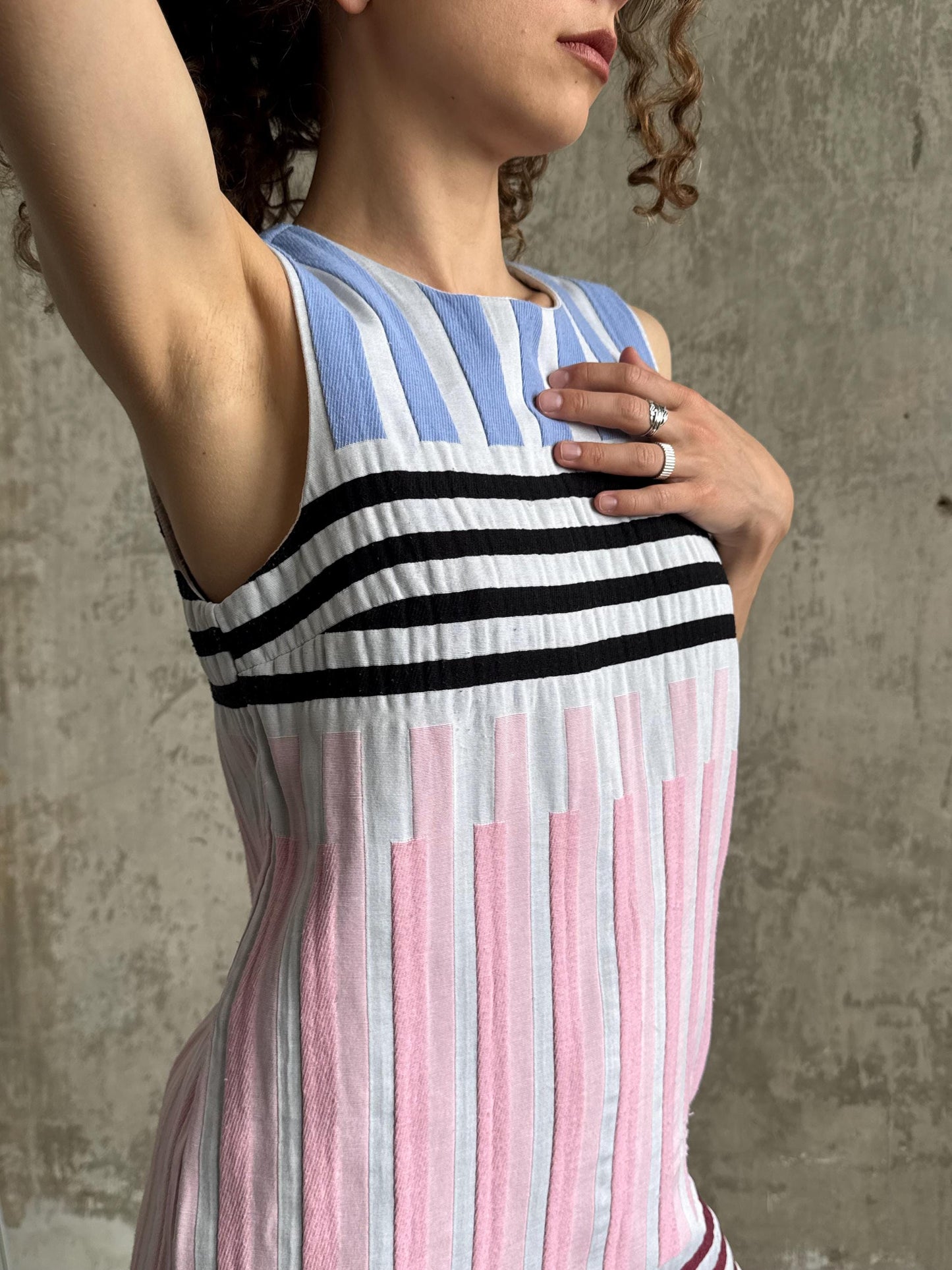 Vintage Cop Copine Abstract Print Summer Mini Dress in Pink