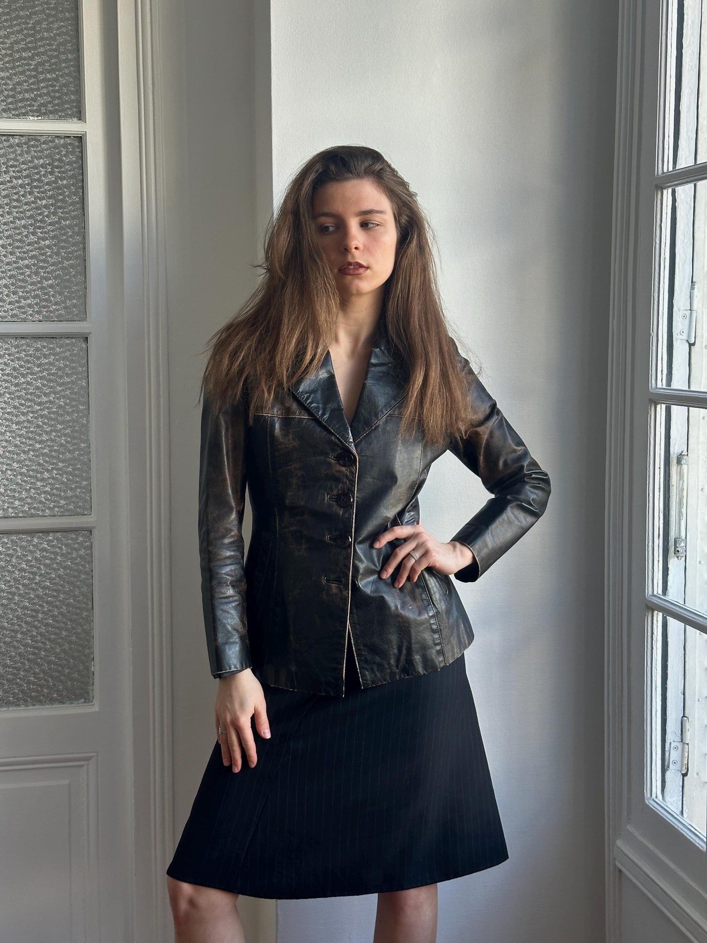 Vintage 90s Burnt Boxy Leather Jacket In Brown