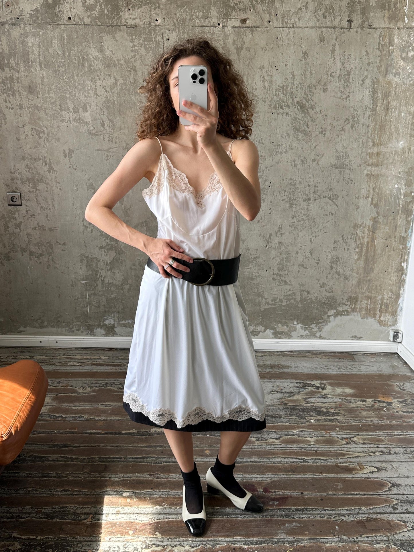 Vintage La Perla White Silk Slip Dress | Cream Lace Trim