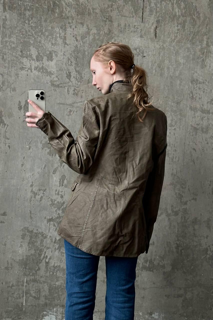 Vintage 90s leather slim fitted jacket in beige (Copy)