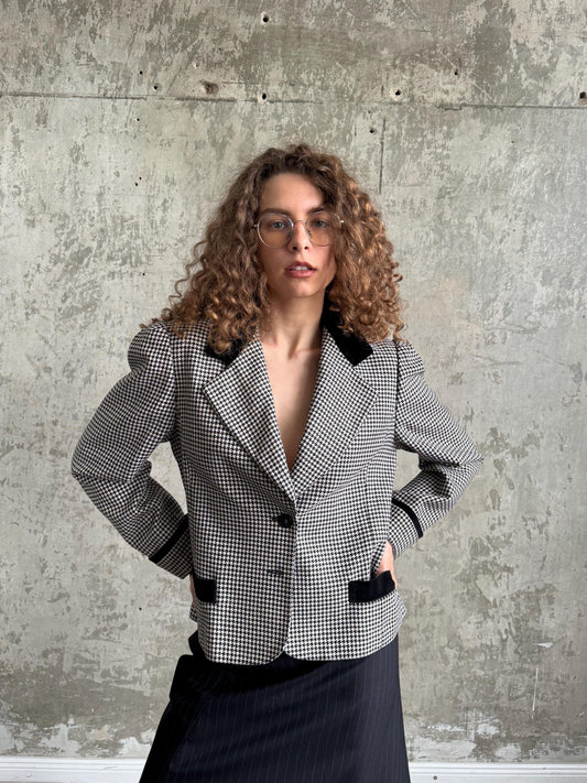 Vintage Versus Gianni Versace Houndstooth Blazer In Black & White