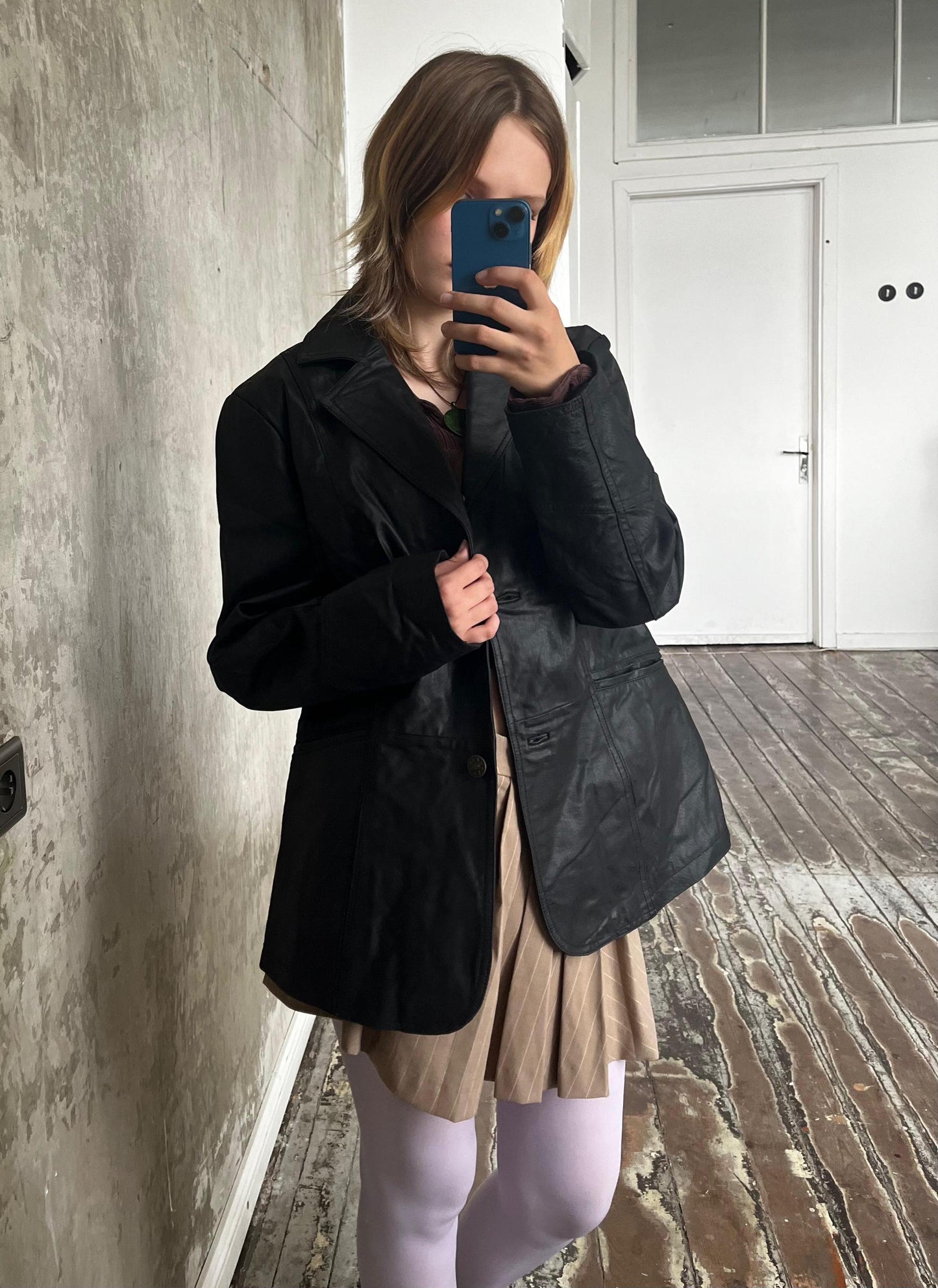Vintage 90s leather coat/jacket in black