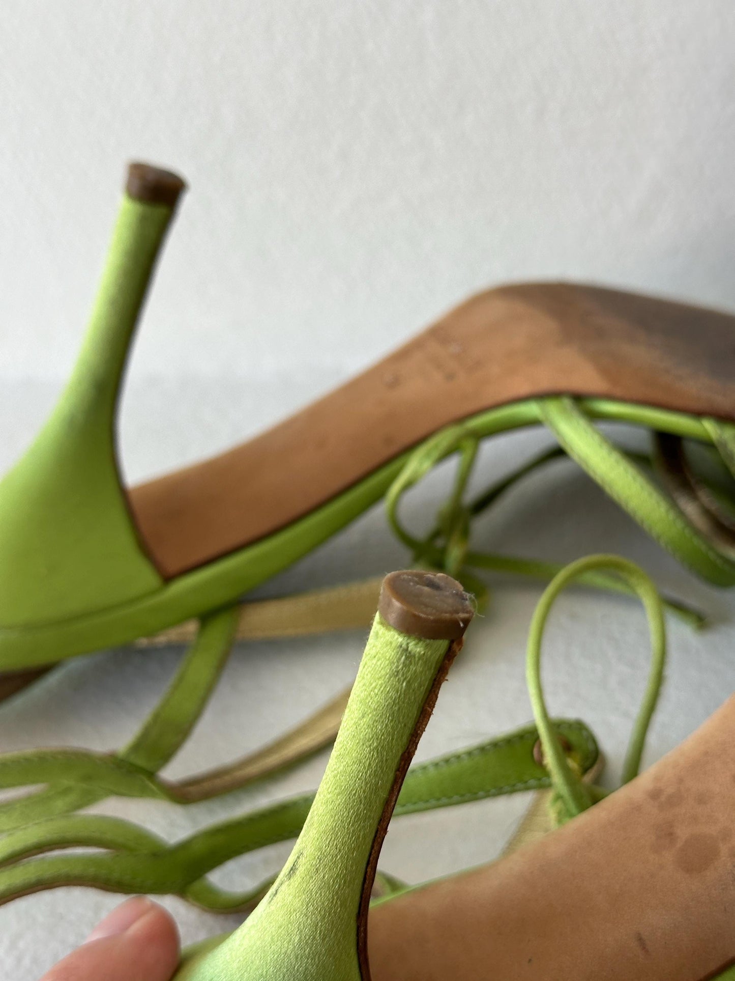 Roberto Cavalli Lime Green Metallic Satin Strappy Heels I EU 38