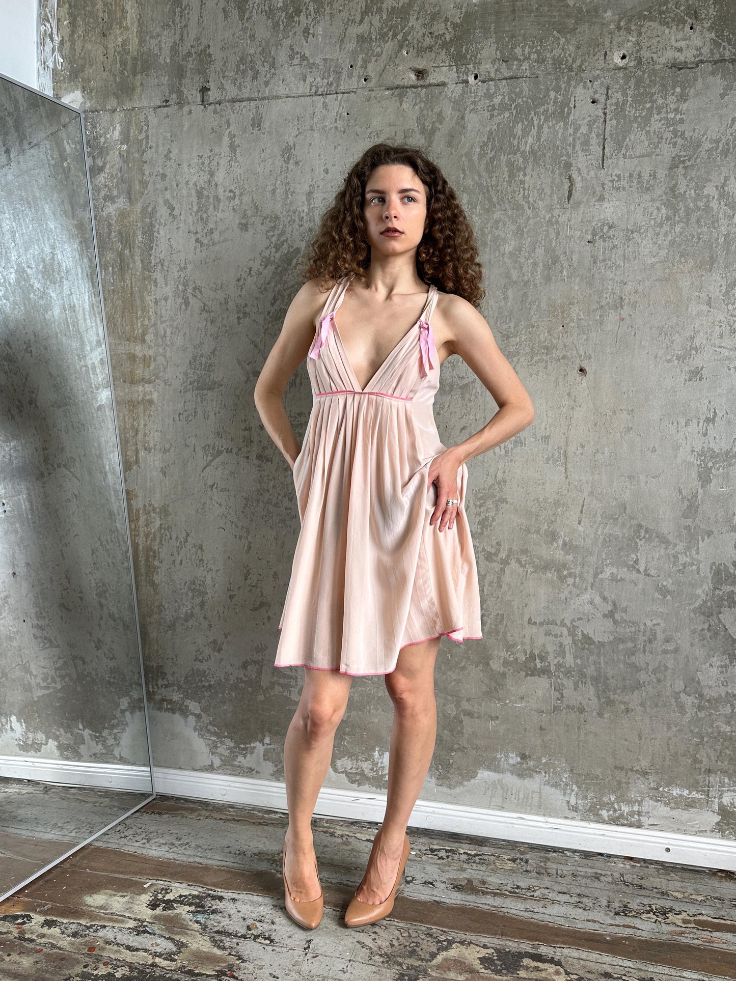 Vintage Sonia Rykiel Blush Pink Silk Mini Dress