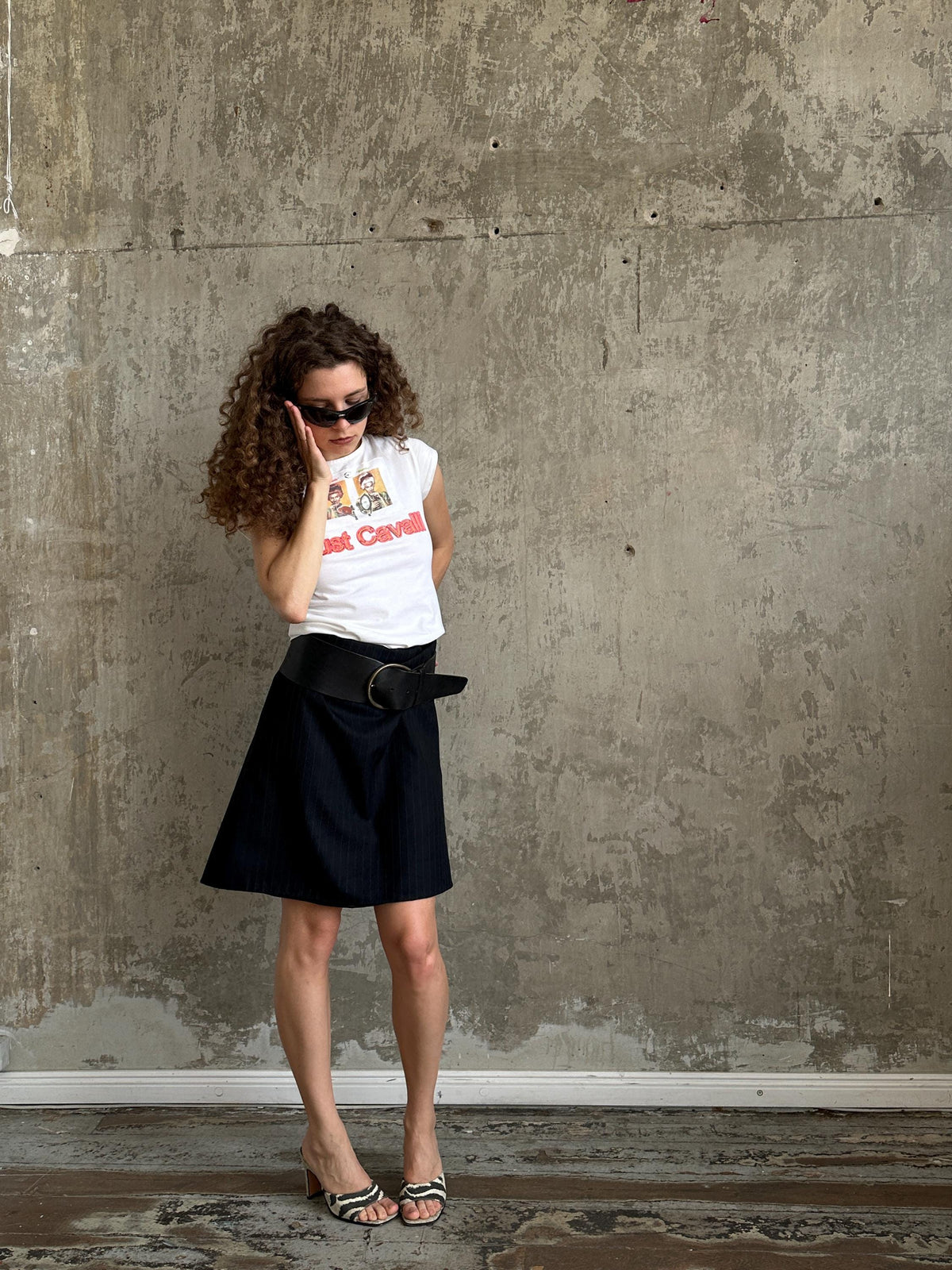 Vintage Just Cavalli White Graphic Baby Tee | Y2K Cotton Micro T-Shirt