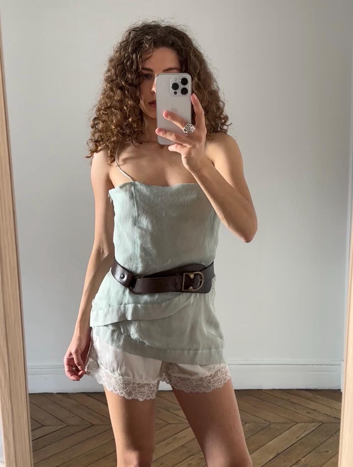 Vintage Emporio Armani Layered Silk Camisole Top in Mint Green