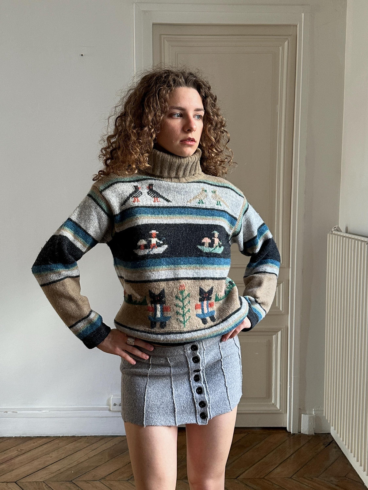 Vintage Pure Shetland Wool Sweater in Beige