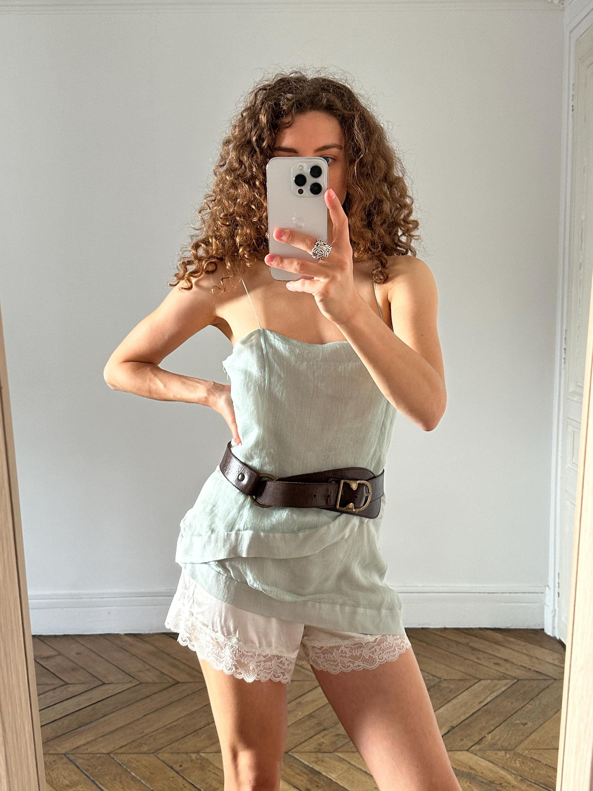 Vintage Emporio Armani Layered Silk Camisole Top in Mint Green