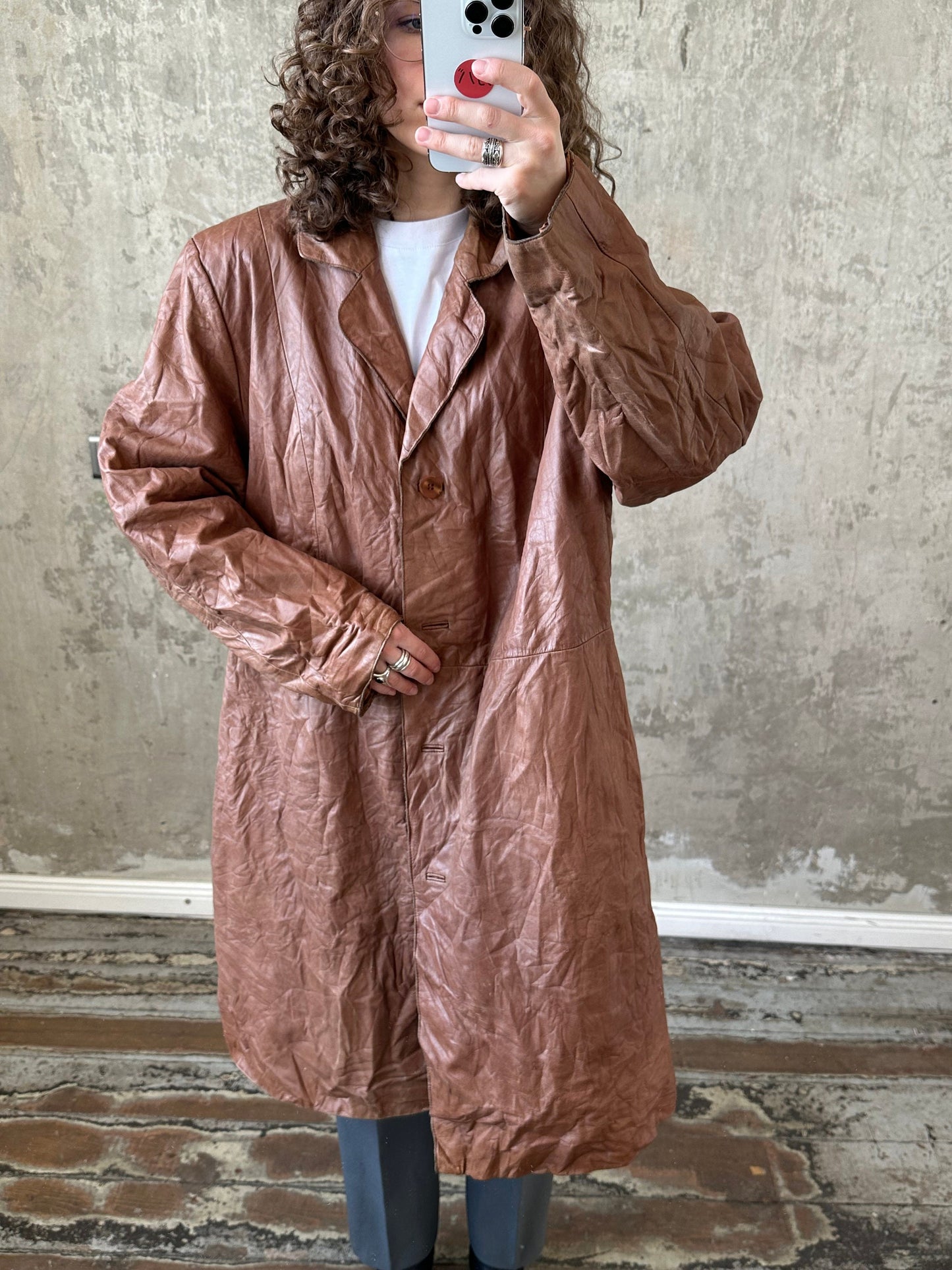 Vintage 90s genuine leather overcoat in brown