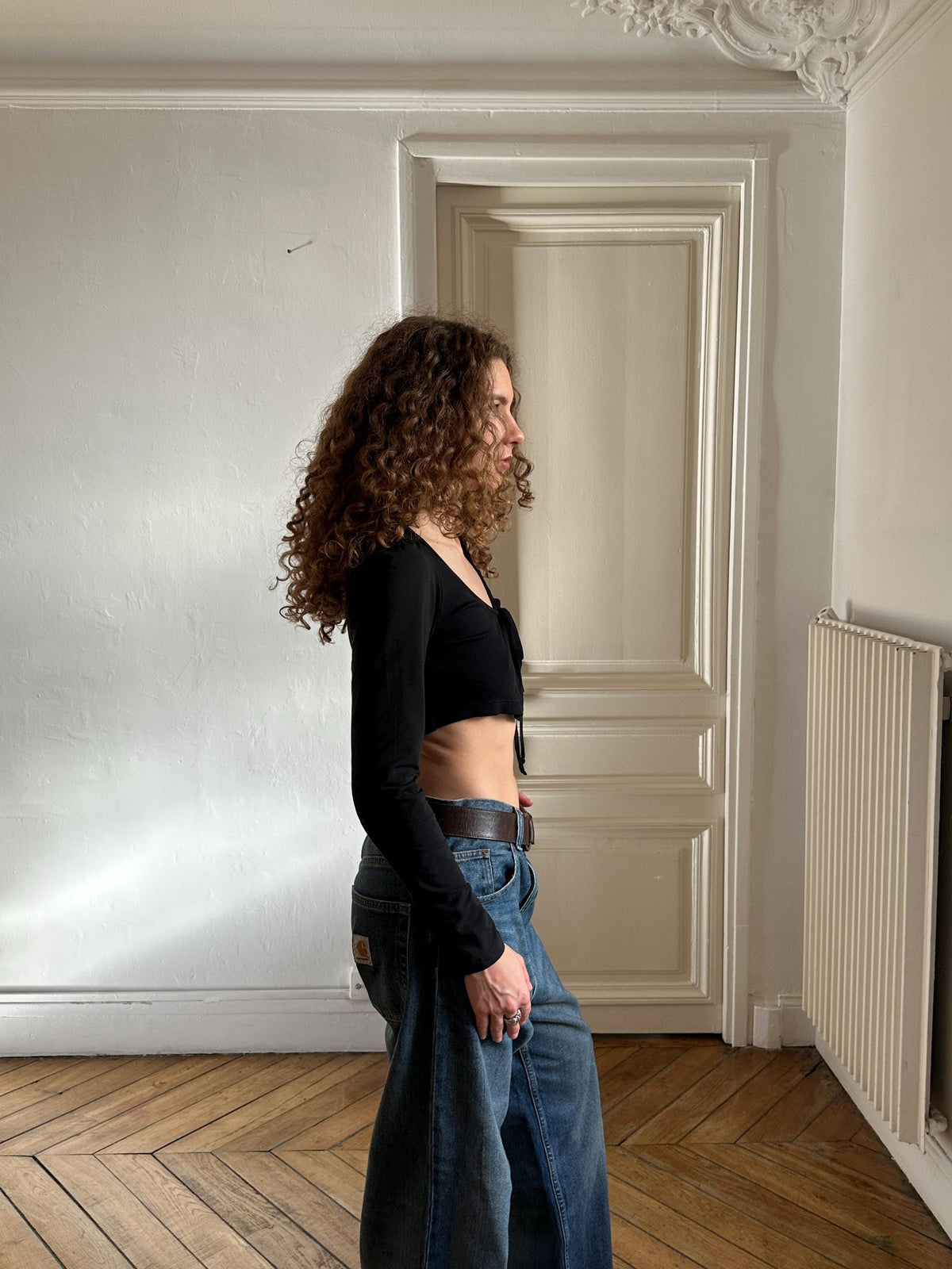 Vintage Cop Copine Cropped Knit Cardigan in Black