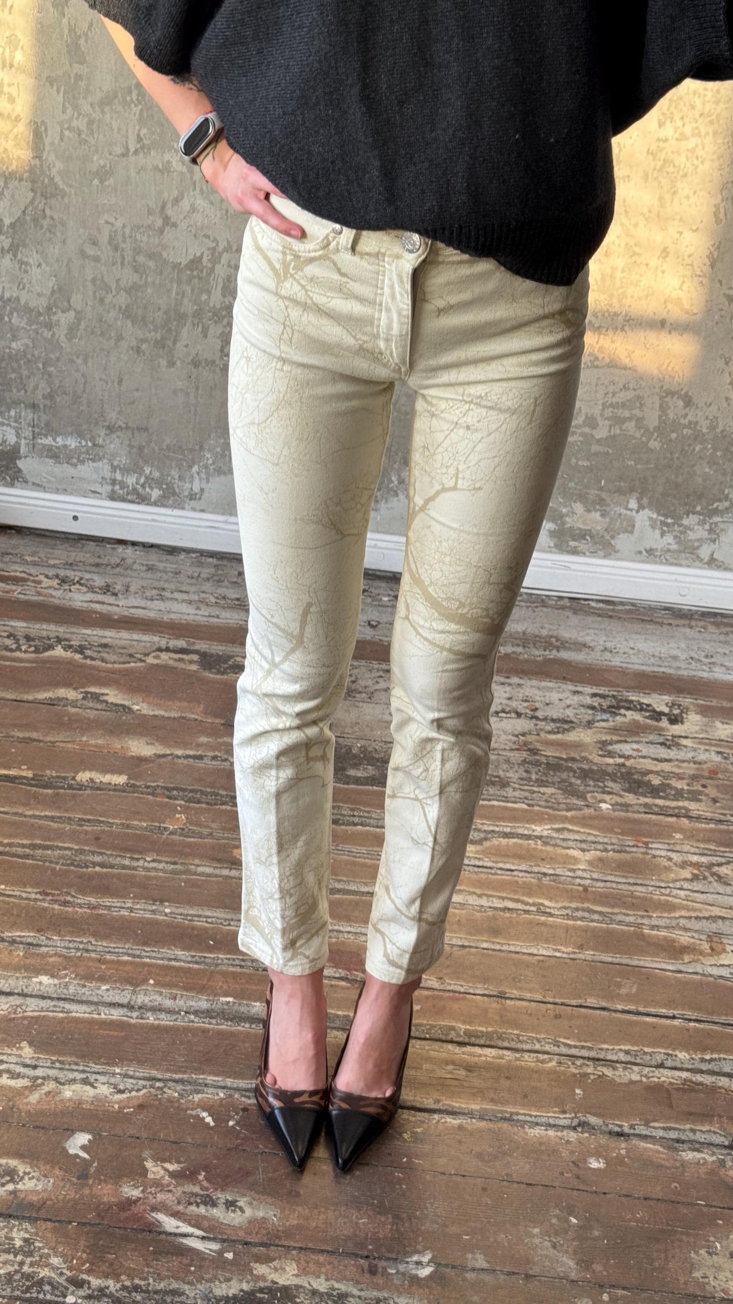 Vintage Roberto Cavalli 2000s cream paisley print jeans