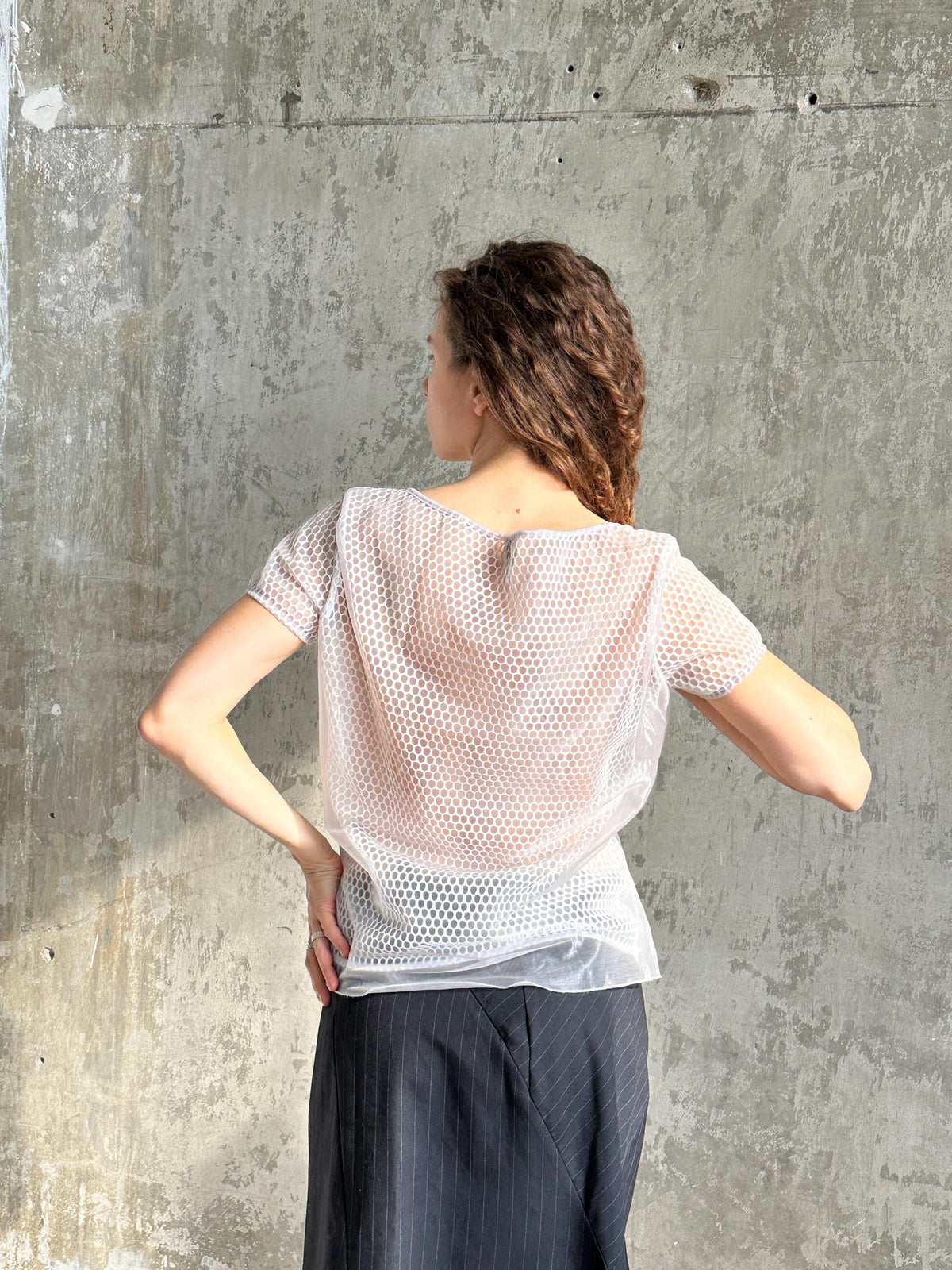 Vintage Cavalli Jeans Grey Mesh Top | Sheer Fishnet T-Shirt