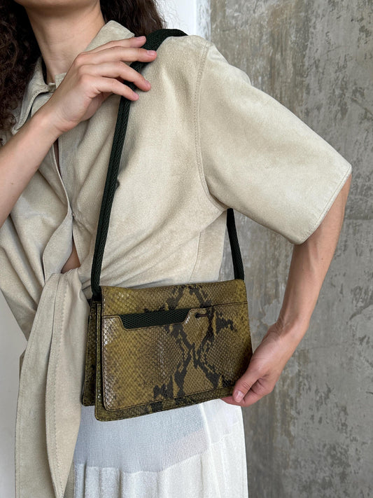 Vintage Miu Miu 1999 Python Mesh Crossbody Bag in Green