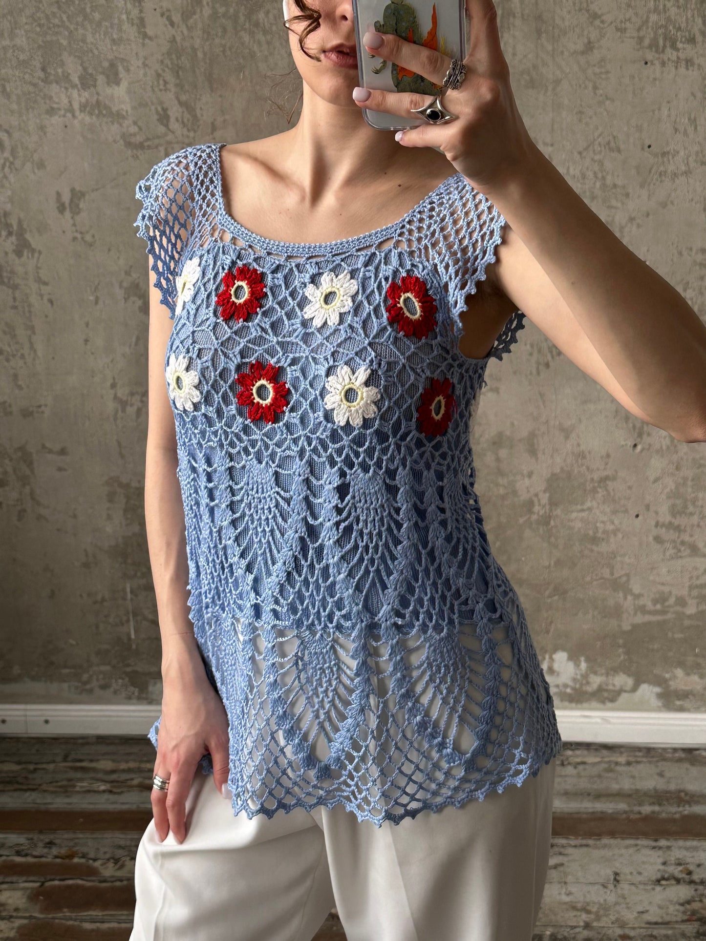 Vintage y2k purple knitted top, crochet top