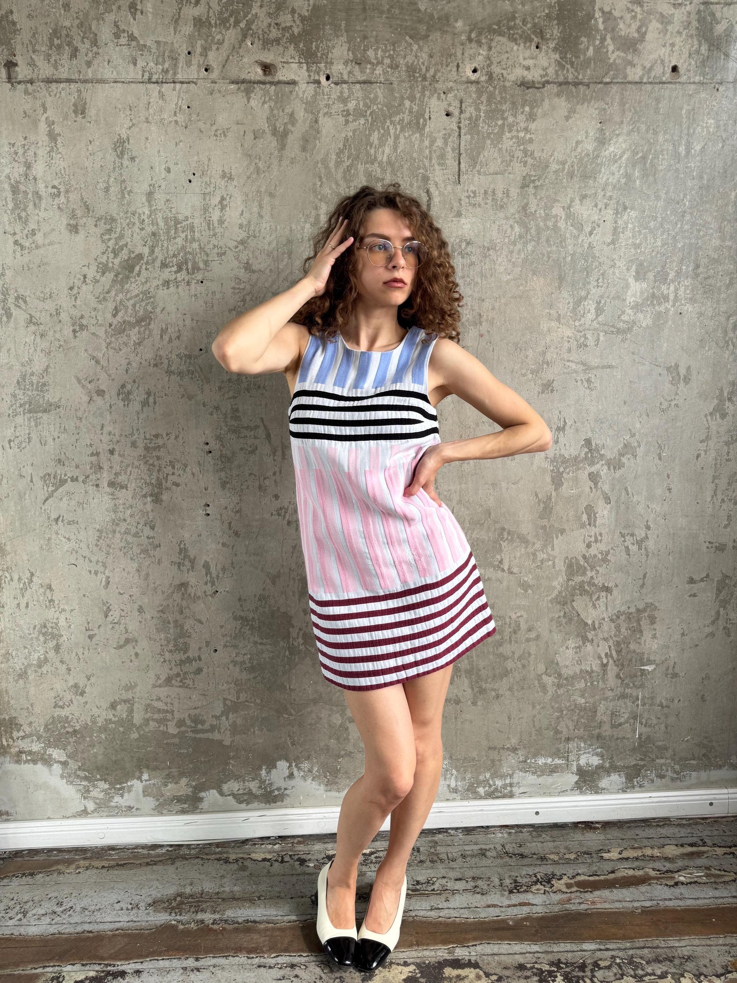 Vintage Cop Copine Abstract Print Summer Mini Dress in Pink
