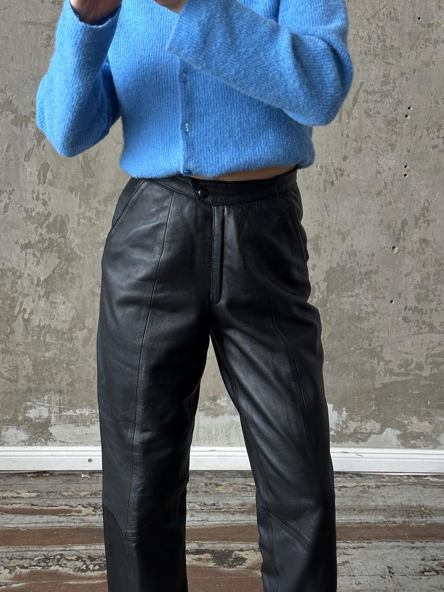 Vintage genuine leather trousers in black