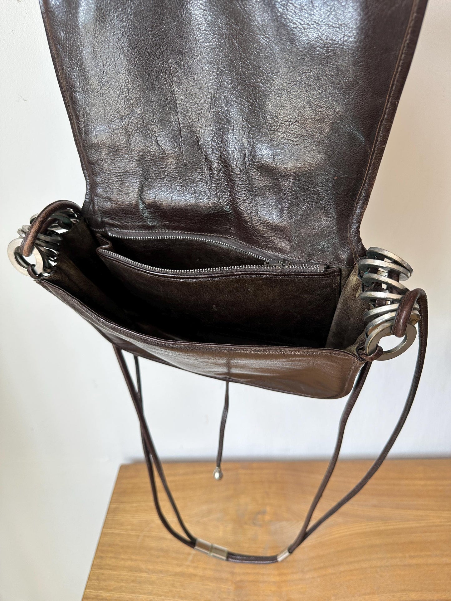 Vintage Dark Brown Leather Crossbody Saddle Bag