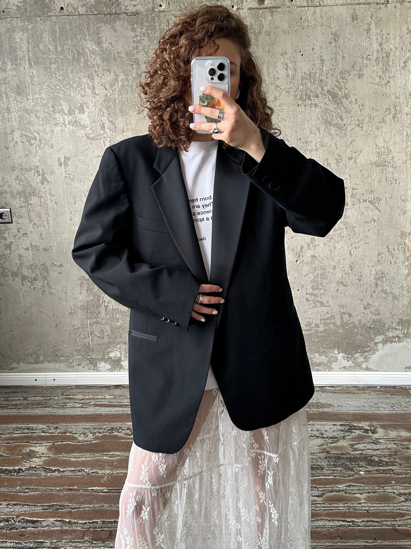 Vintage black evening blazer with satin collar