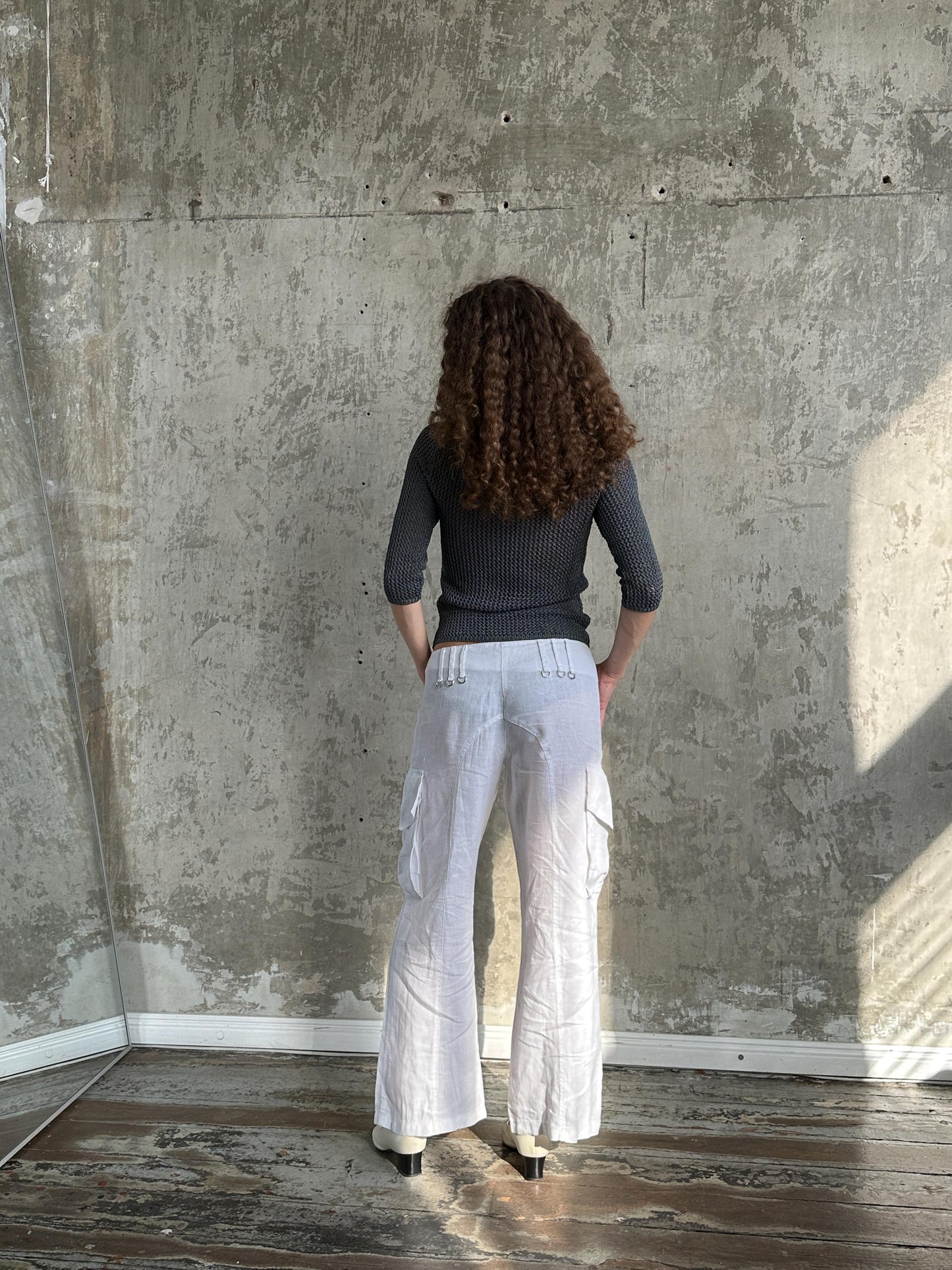 Vintage 90s White Linen Cargo Pants
