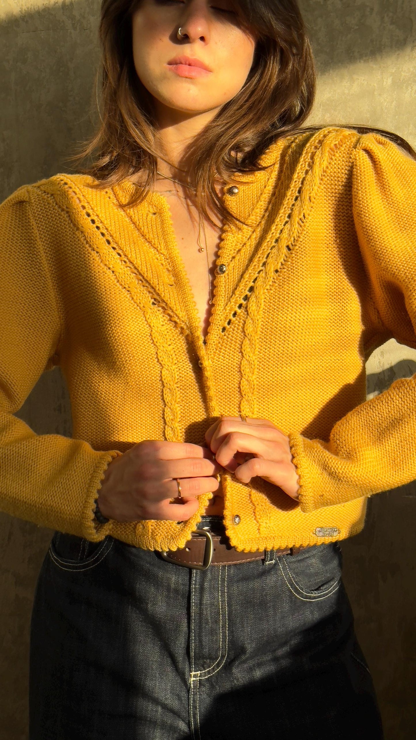 Vintage traditional knitted cardigan in yellow