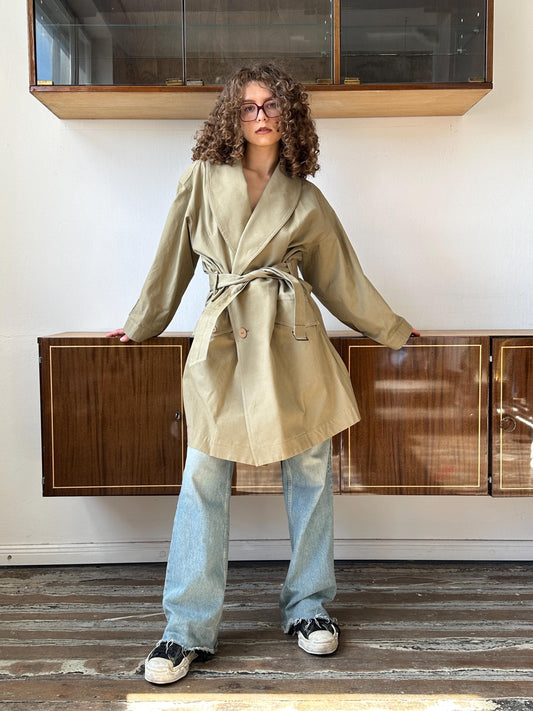 Archive 80s Issey Miyake Plantation trench coat in green, khaki