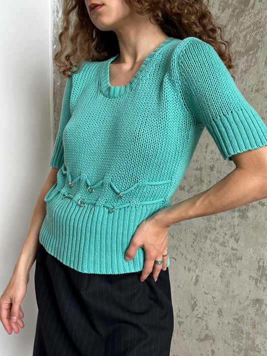 Vintage Turquoise Fitted Knit Top