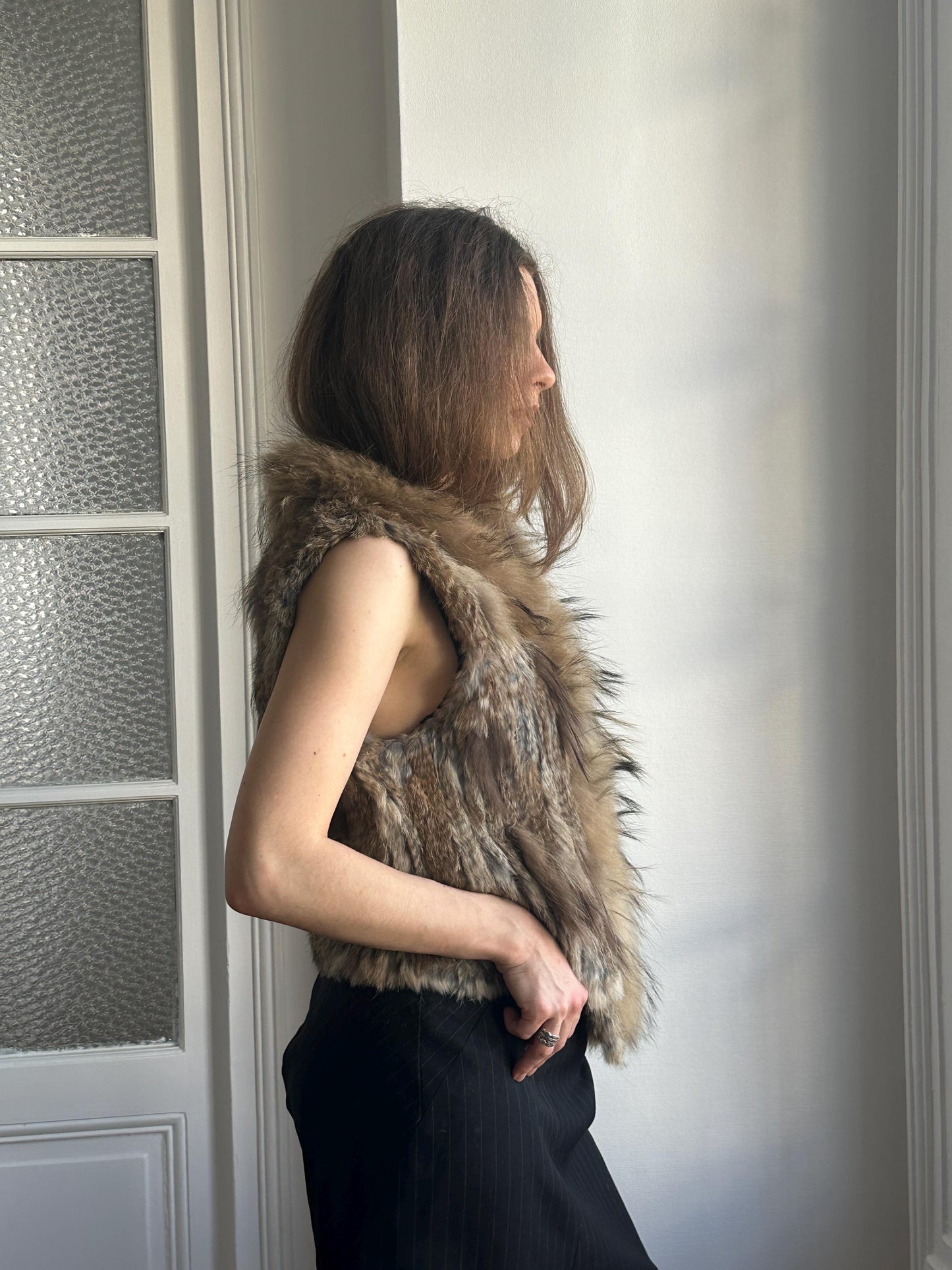 Vintage 90s Rabbit Fur Lightweight Vest in Brown