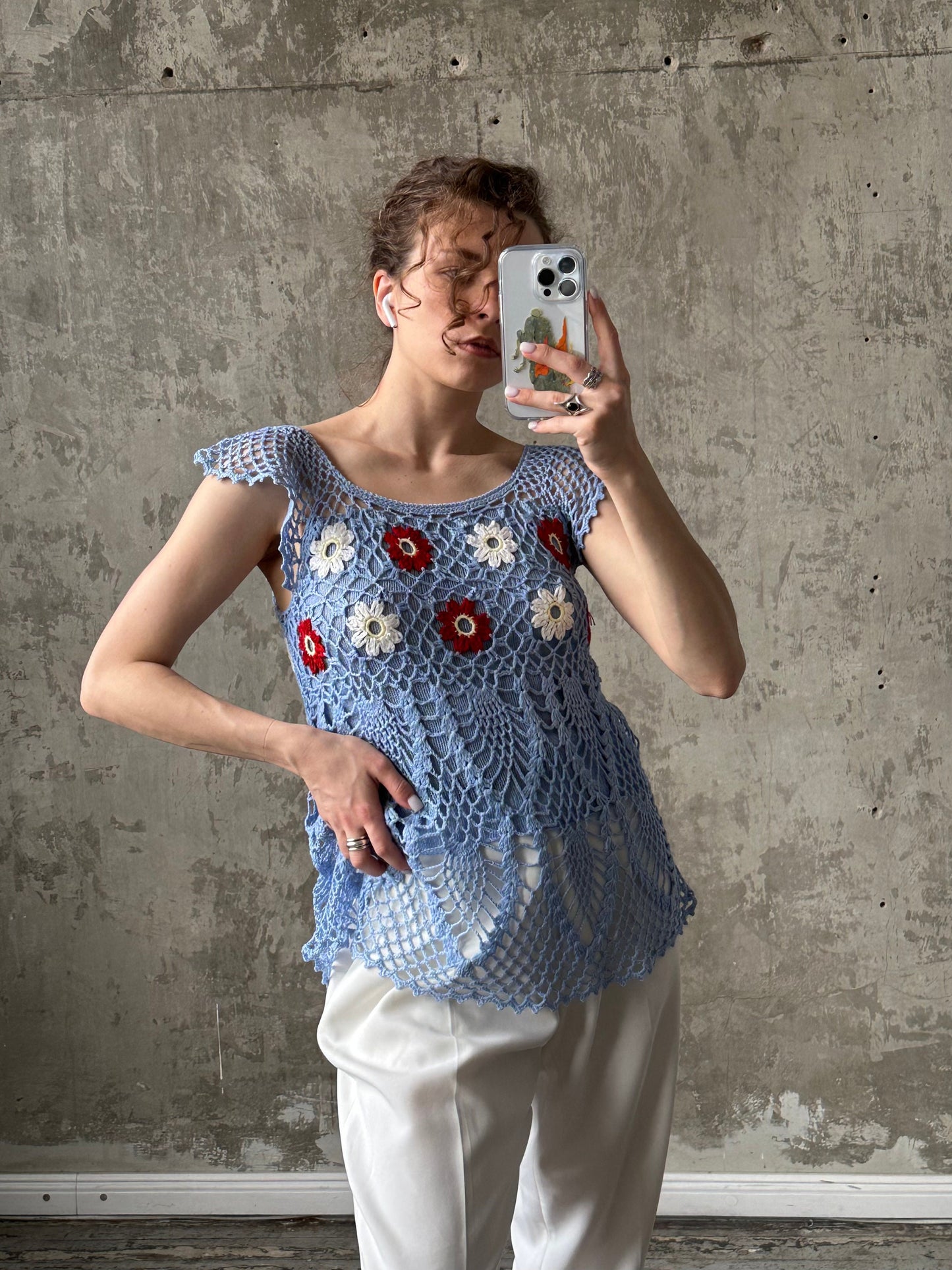 Vintage y2k purple knitted top, crochet top