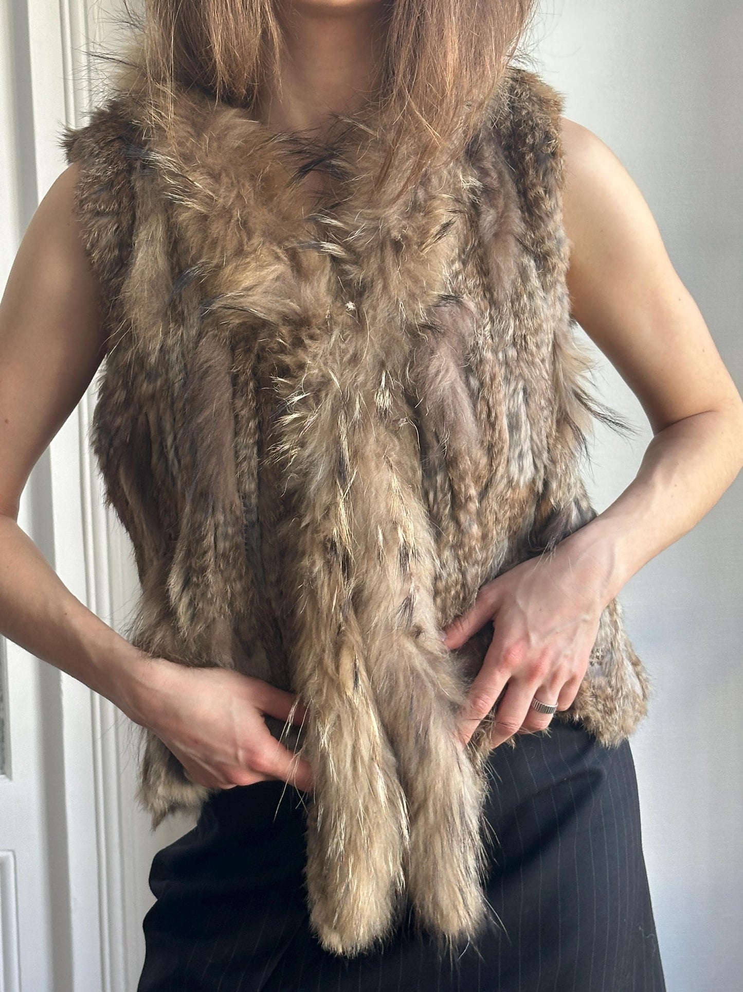 Vintage 90s Rabbit Fur Lightweight Vest in Brown