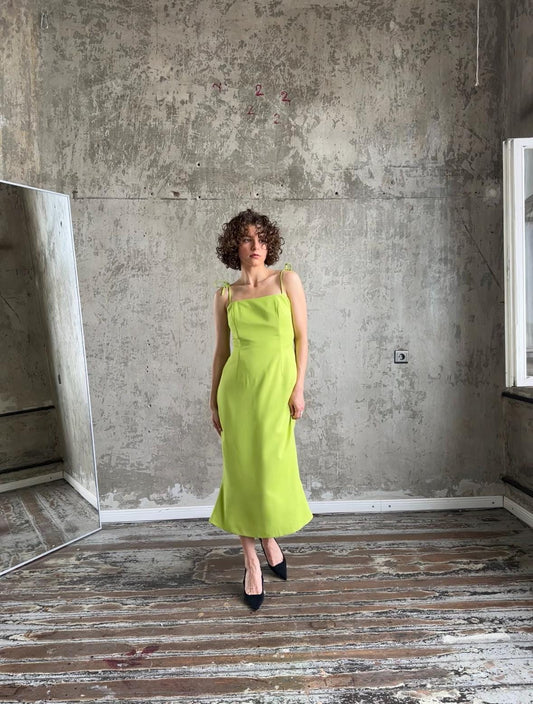 Vintage y2k dress in acid green, maxi sleeveless summer dress
