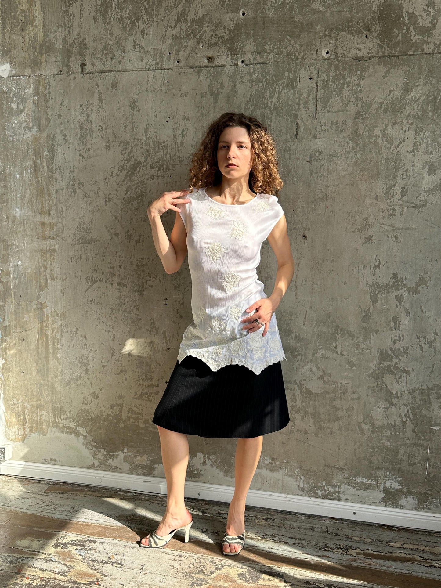 Vintage White Silk Floral Tunic | Embroidered Romantic Dress