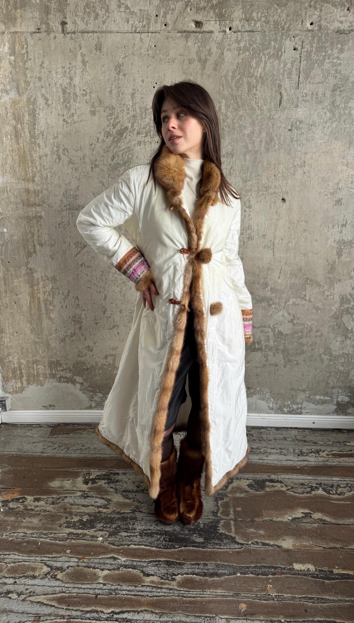 Vintage Ermanno Scervino Ivory Puffer Coat with Fur Trim
