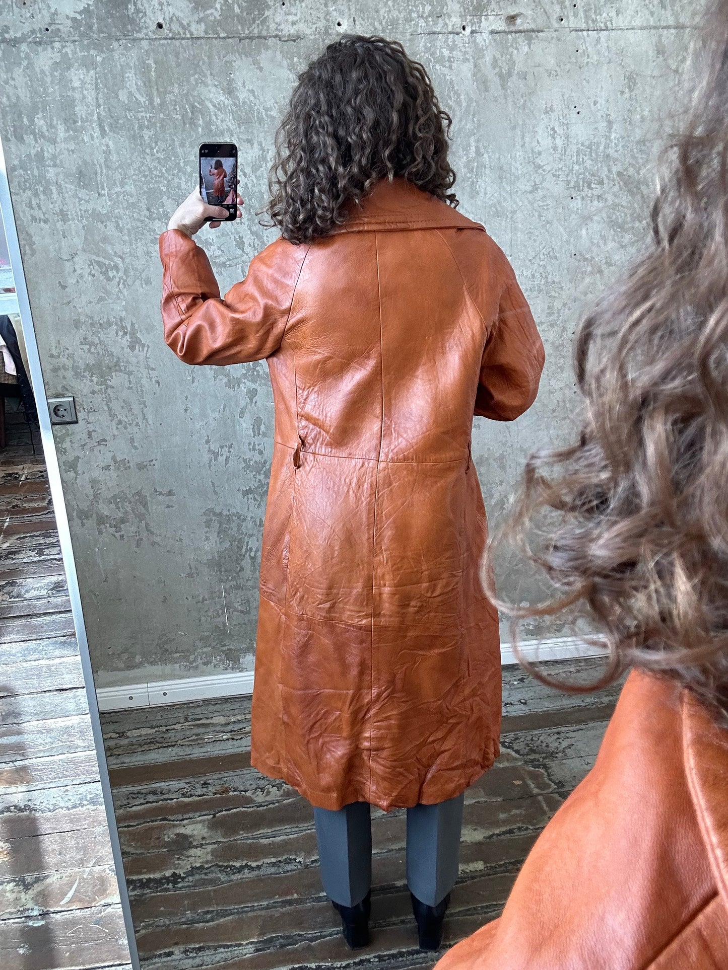 Vintage 90s genuine leather coat in orange