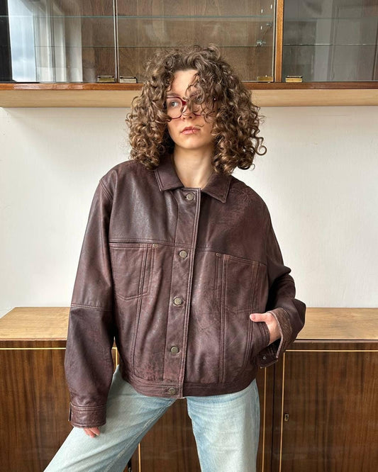 Vintage 90s boxy leather jacket in brown