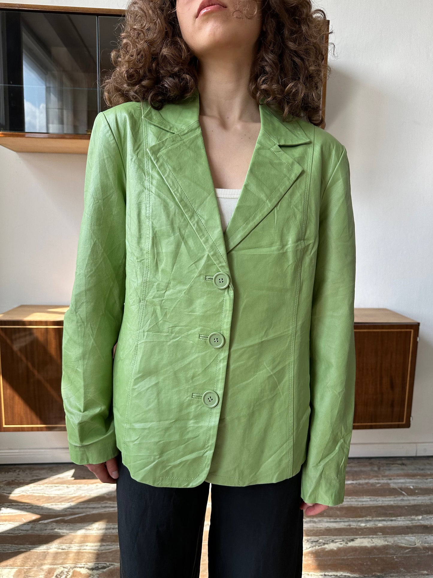 Vintage green leather blazer